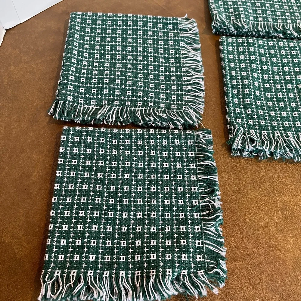 Heritage Woven Homespun Napkins Evergreen and White Set of Four